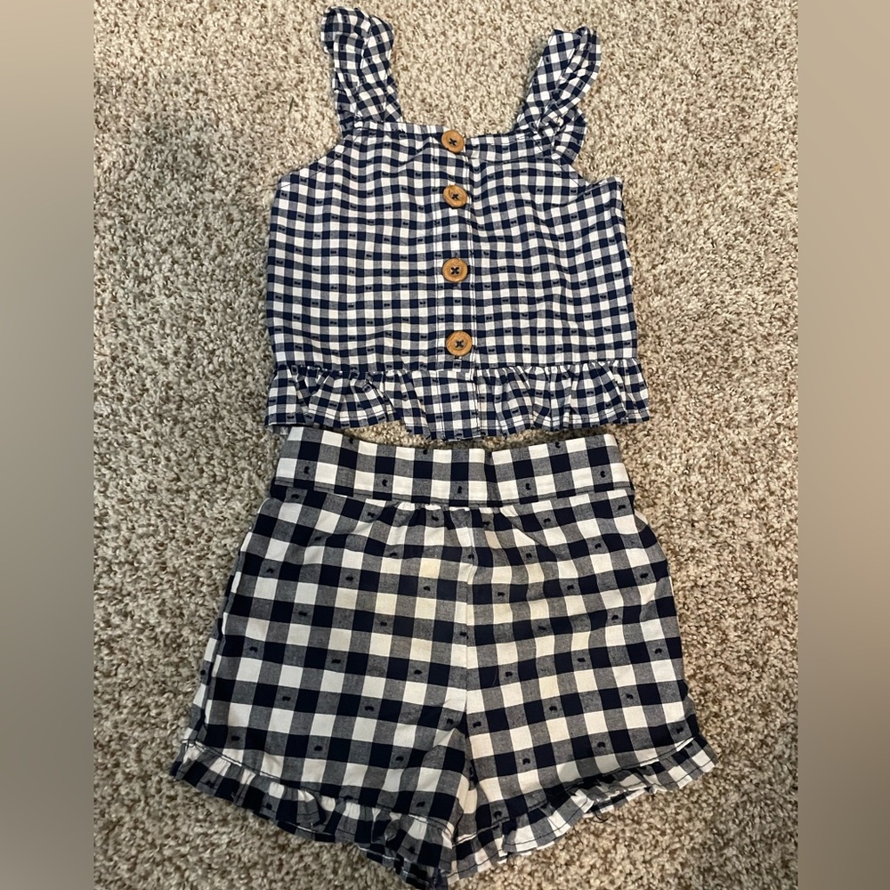 Kids Gingham Checkered Set - Navy and White